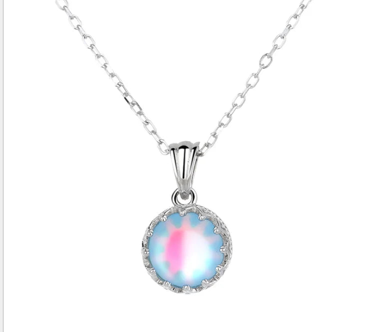 Moonstone Crown Clavicle Chain Pendant Necklace for Women Trendy Luxury Engagement Wedding Party Jewelry