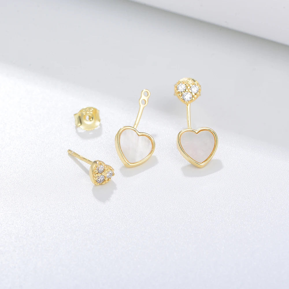 2024 New Arrival Luxury 925 Silver Jewelry Split Earrings Heart Shell Gold Plated Chandelier Earrings