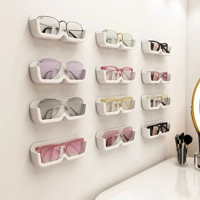 Wall Mounted Plastic HIPS PS Waterproof Adhesive Sunglasses Storage Rack Holder Eyewear Organizer Spectacle Glasses Box Case