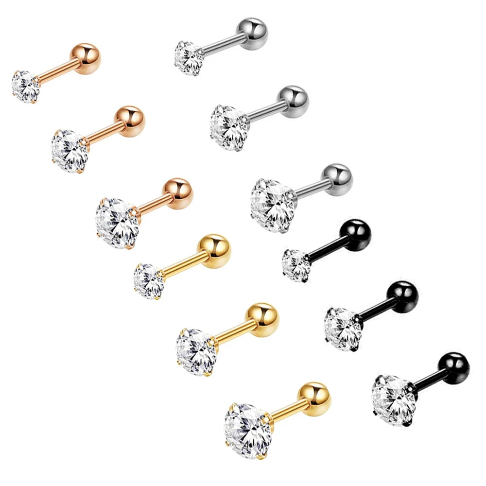 Wholesales Cartilage Ear Stud 3/4/5mm 16g 3 Colors Avaible Stainless Steel Earrings Piercing Body Tragus Helix Barbell Stud Conc
