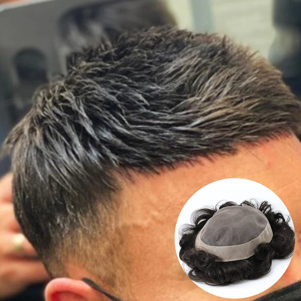 Men's Durable Indian Remy Hair Toupee Wigs Fine Mono Base 38mm Natural Wave Light Brown Lace Natural Detectable Hairline 100%