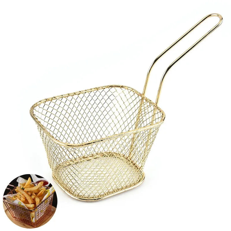 Wholesale Mini Net Mesh Frying Basket for French Fries Metal Chip-Fried Basket