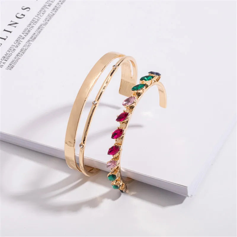 HOVANCI 2021 Hot Sale Gold Plated Circle Crystal Bracelet Rainbow Crystal Rhinestone Bangle Fashion Bangle