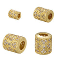 CZ8633 Large Hole Rhodium 18k Gold Plated Cubic Zirconia CZ Love Heart Flower Pattern Spacer BeadsDiamond Pave Tube Spacers