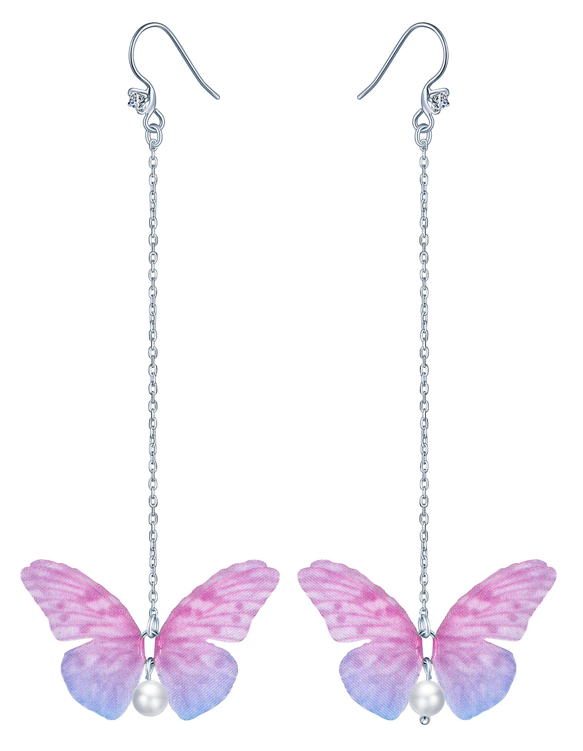 Dianity Chain Threader Hook Earring 925 Sterling Silver Butterfly Long Earrings