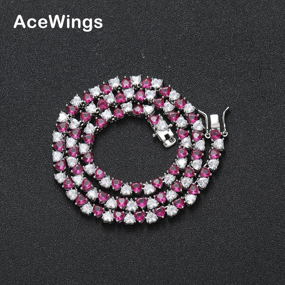 BC107 5MM Red and Clear Heart Shape CZ Chain  Women Tennis Necklace  Men Hip Hop Jewelry