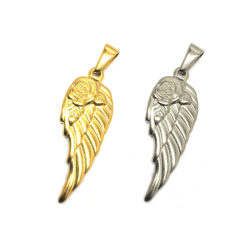 Olivia Rose Angel Wing Charm Fashion Punk Feather Pendant Gold Stainless Steel Wing Pendant for  Men Necklace