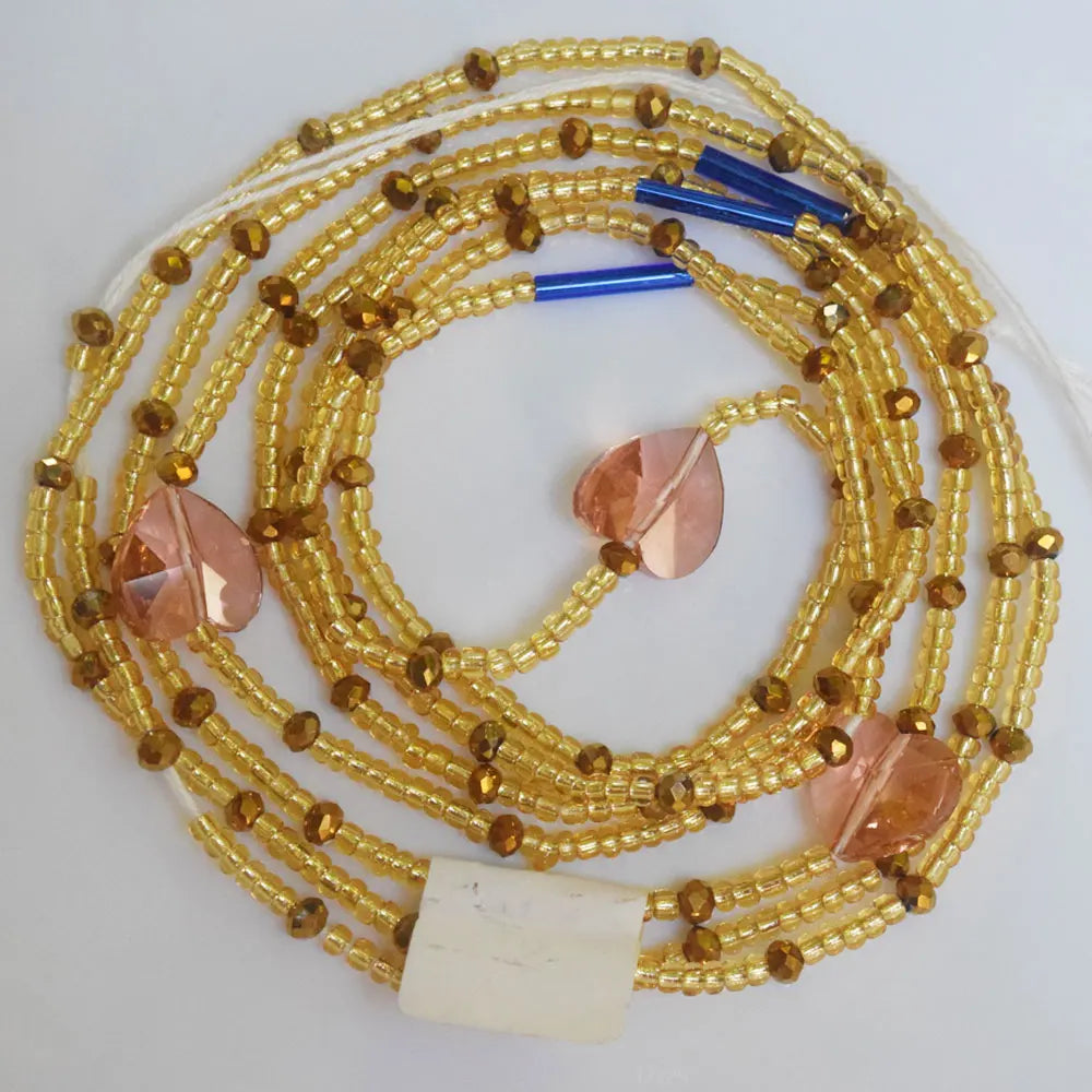 pink Heart Gold Crystal Weightloss Double String Adjustable Tie on African Waist Beads Belly Chain Women Body Jewelry