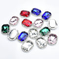 Glitter Crystal Button Rectangle Glass Sew on Rhinestones With Silver Claw Setting Flat Back Stones for Clothes Shoes Bags