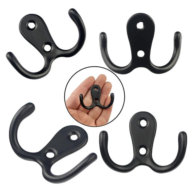 Retro No Rust Heavy Duty Hardware Utility Hanger Double Prong Wall Mounted Robe Coat Hooks with Screws