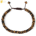 CSJA Trendy Natural Energy Tiger Eye Rose Quartz Abacus Beaded 6mm Handmade Woven Adjustable Stone Bracelet for Men Women G209