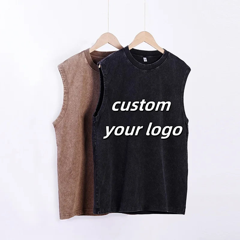 BOTTCOOLA Custom logo 100%Cotton Heat Transfer Printing 230GSM Streetwear Sleeveless Vest Solid Cloth for Fashion Men's Shirt
