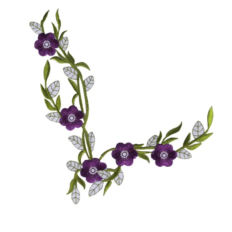 Iron-on plum Flower Motif Applique Sticker Costume Ethnic Wedding Dress Decorative Diy Tradition Custom Embroidery Collar Patch