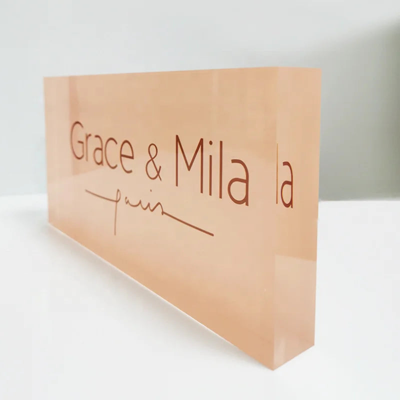 Custom Acrylic Cube Block with Silk Printing Logo Name Plate Display Plaque for Advertising