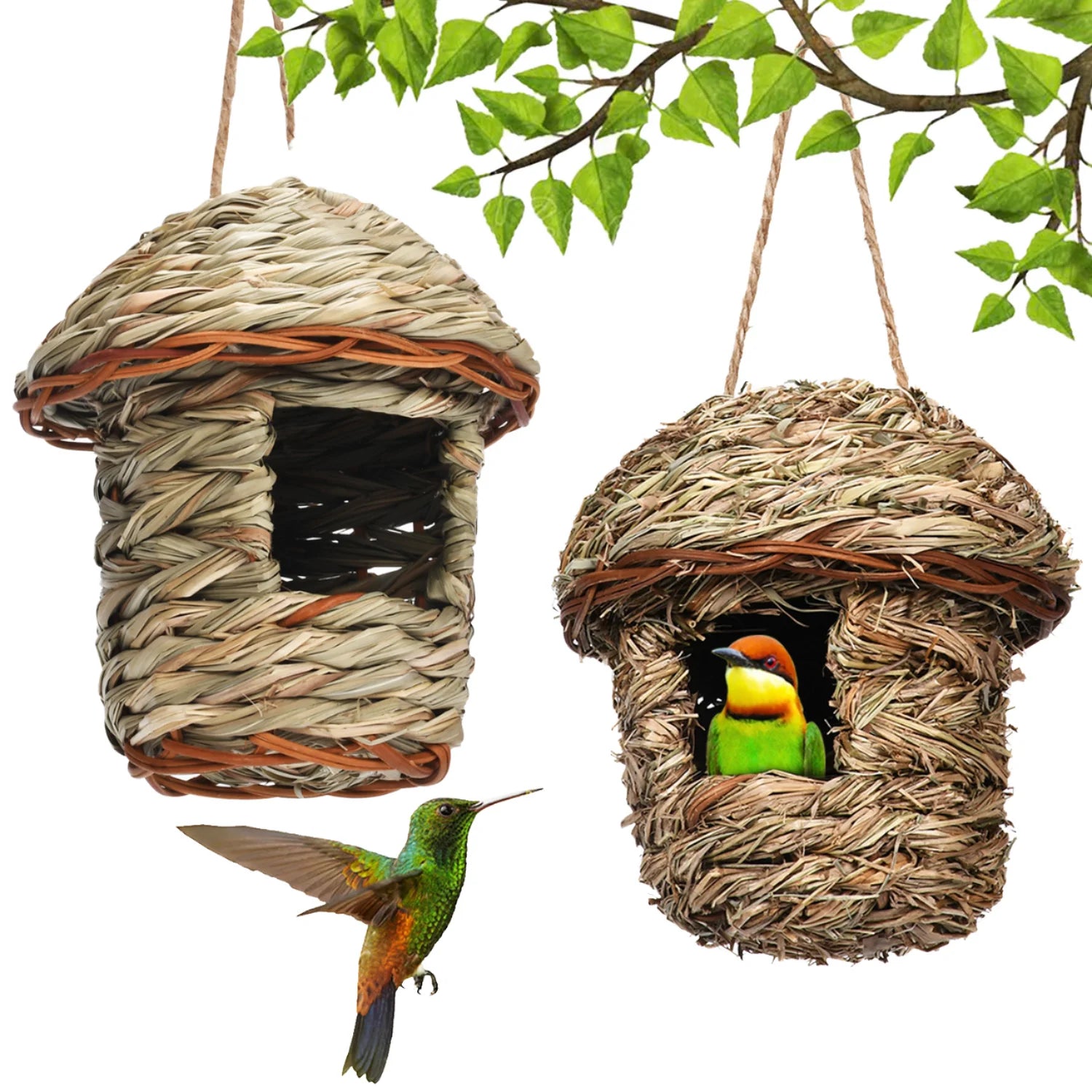 Popular Spot Eco-Friendly Triangle Straw Birdhouse Creative Handmade Birdcage Natural Landscape Garden Decoration All Seasons
