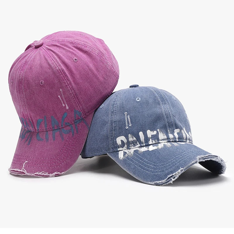 Landfond Custom Personalized Hats Scrawl Logo Wash Denim Distressed Hat Baseball Caps Unstructured Dad Hats