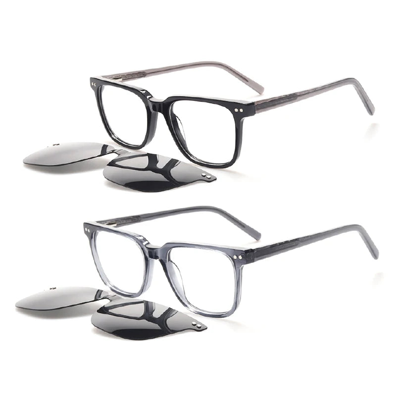 Wholesale Classic Full Acetate Square Optical Eyeglasses Frame Magnetic Nails Slim Clip Rimless Polarized Lens Sheet Sunglasses