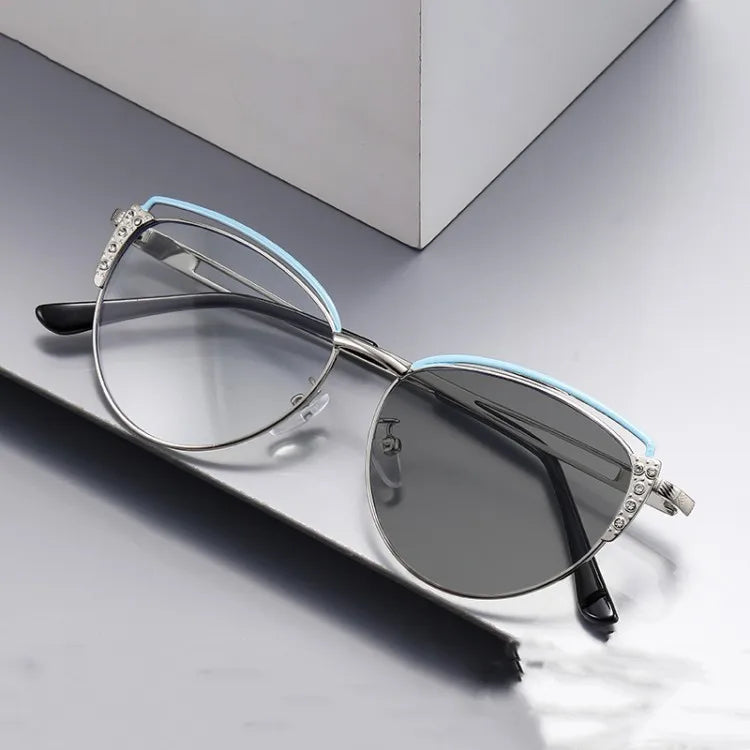 Custom Logo Anti-blue Glasses Optical Female Metal Eyerbow Eyewear Cat Eye Optical Frames Photochromic Anti Blue Light Glasses