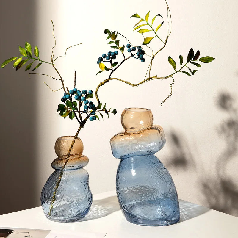 Small-mouthed Gradient Gourd Irregular Rockery Water Culture Glass Large Vase Hall Soft Desktop Crystal Modern Dwax Flower Vase