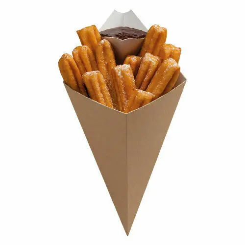 Wholesale Disposable Kraft Paper Cones for Potato Chips Snack Craft Chocolate Pizza with Custom Logo Printing and Free Sample