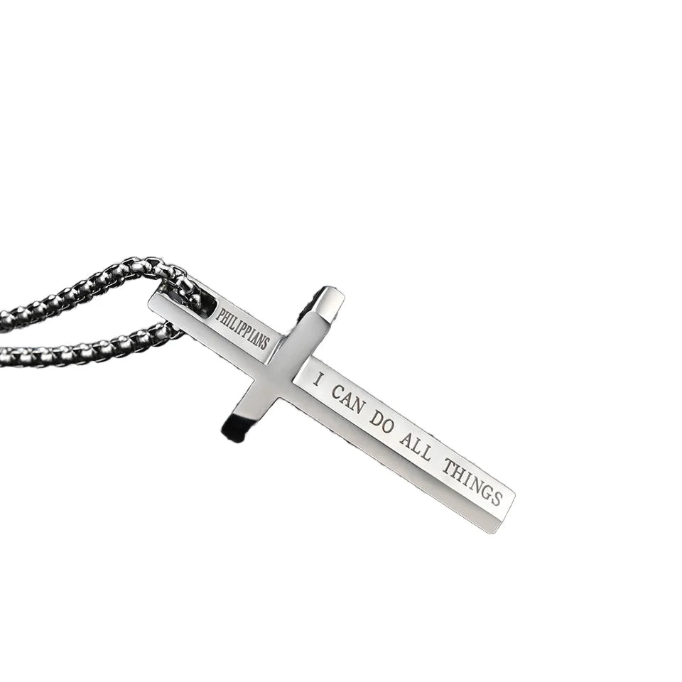 Simple Stainless Steel Silver Zircon Cross Charm Pendant Necklace Unisex Fashion Jewelry for Everyday Wear Gift