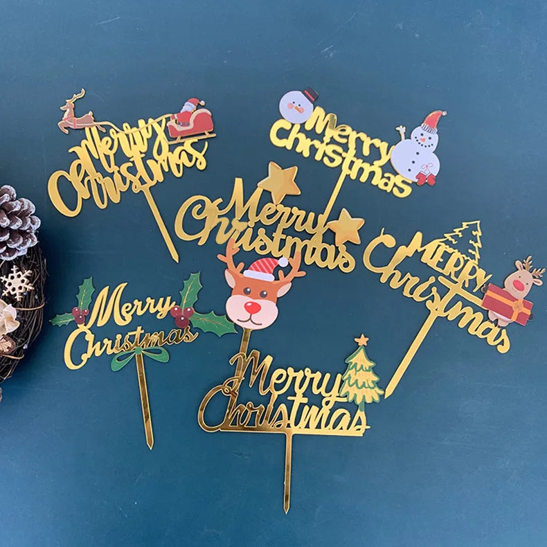 New Design Christmas Cartoon Figure Cake Topper Mix Design Color Acrylic Merry Christmas Cake Topper for Kids