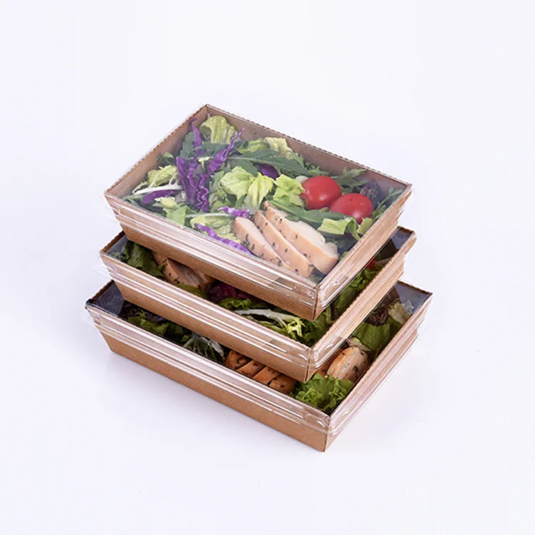 Wholesale Takeaway to Go Disposable Kraft Paper Charcuterie Boxes With Clear Lids
