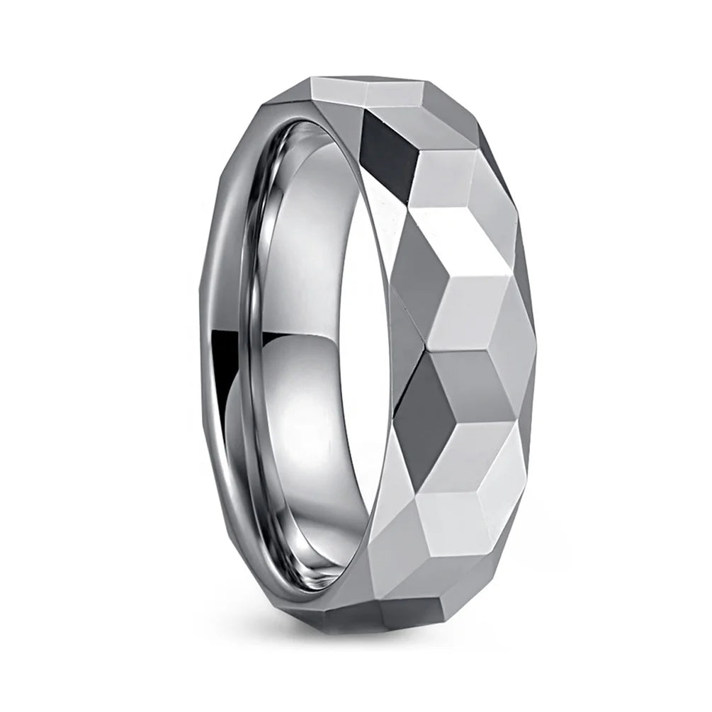 Alin Wholesale 6MM Silver Rhombus Cut Multi Faceted Tungsten Carbide Rings Couples Wedding Band