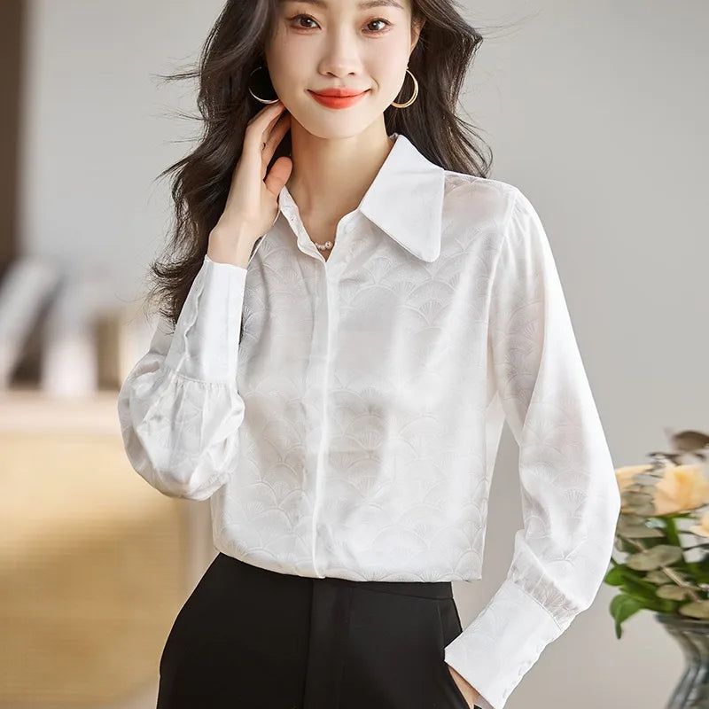 8931# Long Sleeve Ladies Shirts Casual Spring Autumn Fashion Women Blouse Tops Clothes Blusa Elegant