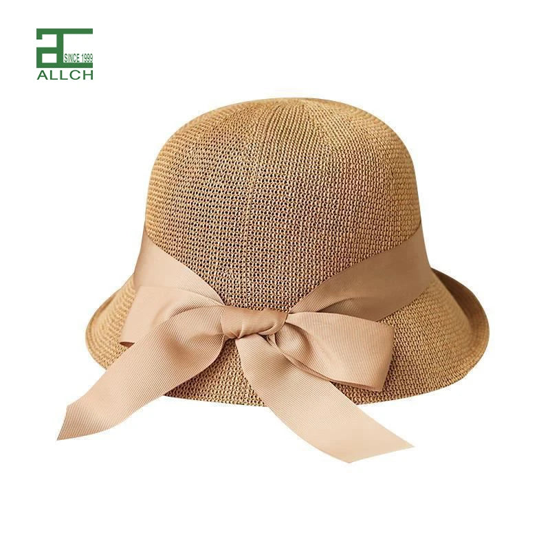 ALLCH Women's Bowknot Straw Hat with Lace Summer Headwear Hot Sale Caps for Beach Travel for All Ages Custom Logo