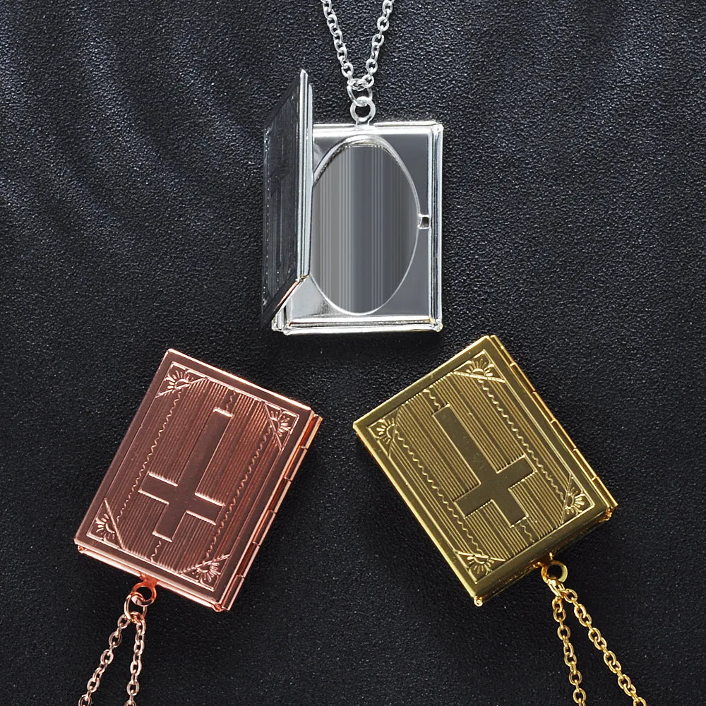 Lot 5 Personalized Rectangle Stainless Steel Photo Frame Locket Pendant Necklace Gold Plated Cross Design for Wedding_occasions