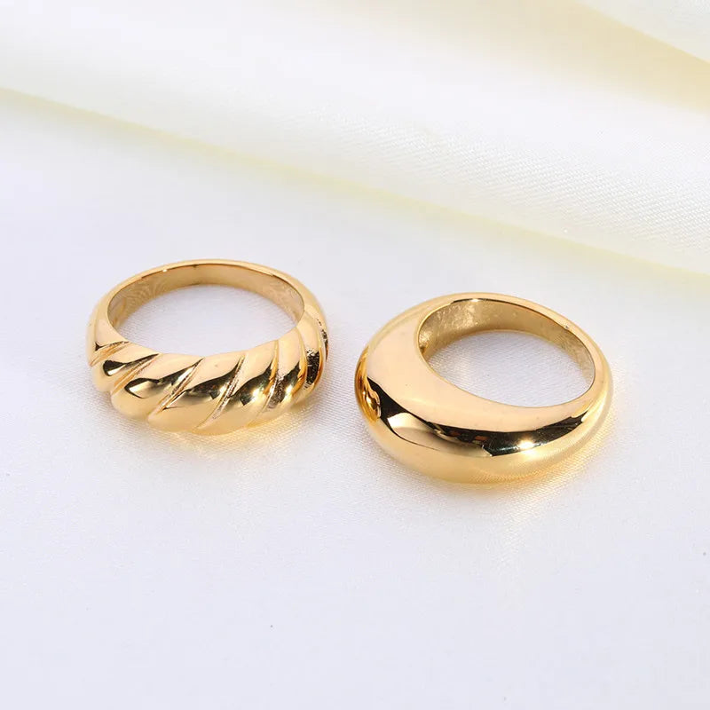 Wholesale Fashion 18K Gold Plated Retro Simple Stainless Steel Casting Wedding Engagement Gift New Personality Bread Ring