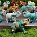 Wholesale Natural Amazonite Caribbean Calcite Elephants Carving Crystal Crafts Elephant Animals for Decoration