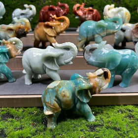 Wholesale Natural Amazonite Caribbean Calcite Elephants Carving Crystal Crafts Elephant Animals for Decoration