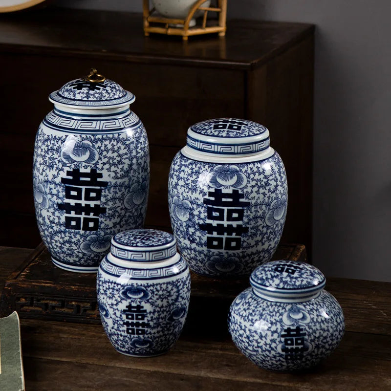 Antique-Style Blue & White Porcelain Tea Pot - New Chinese Design with Happy Character Sealed for Pu'er Tea