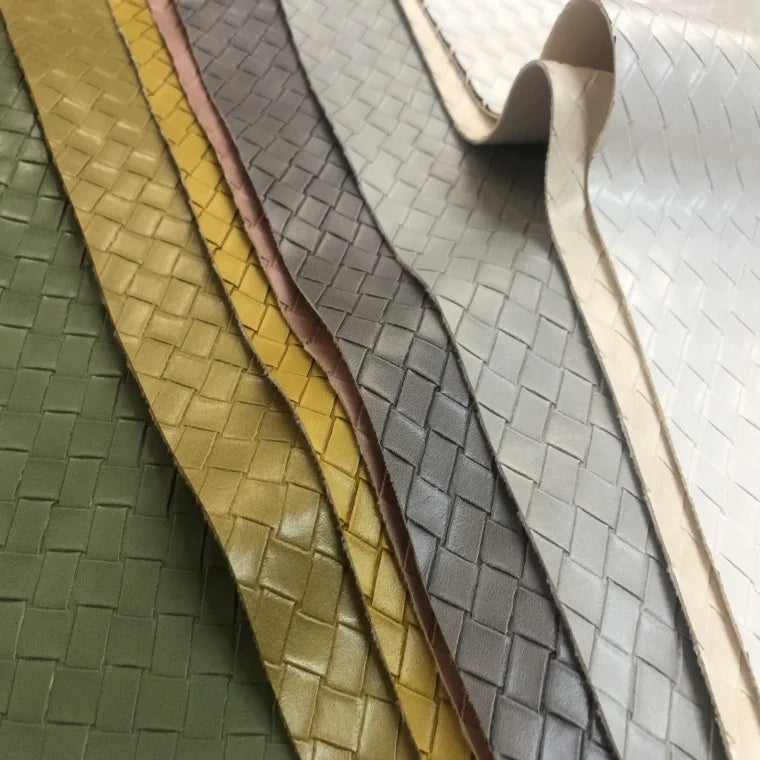 Faux Leather Fabrics by the Yard Embossed PU Faux Weave Pattern Imitation Vinyl Leather Waterproof Sofa Garment Lining Fabric