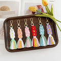 Daisy Boho Keychain Handwoven Sunflower Tassel Braid Rope Ethnic Macrame Key Ring Anime Style Bag Accessories Gift Pig Pattern