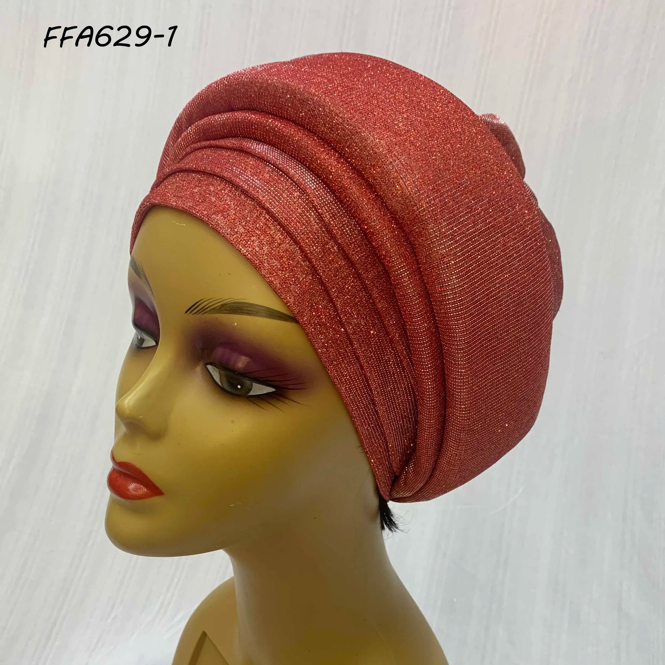 Fashionable Aso Oke Auto Gele Headtie for Wedding Party Nigeria African Sequins Summer Beach Caps
