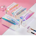 Hearts Dots Leopard Printing Holographic TPU Sparkle Cosmetic Packaging Bag Shiny Waterproof Luxury Makeup Zipper Pouch