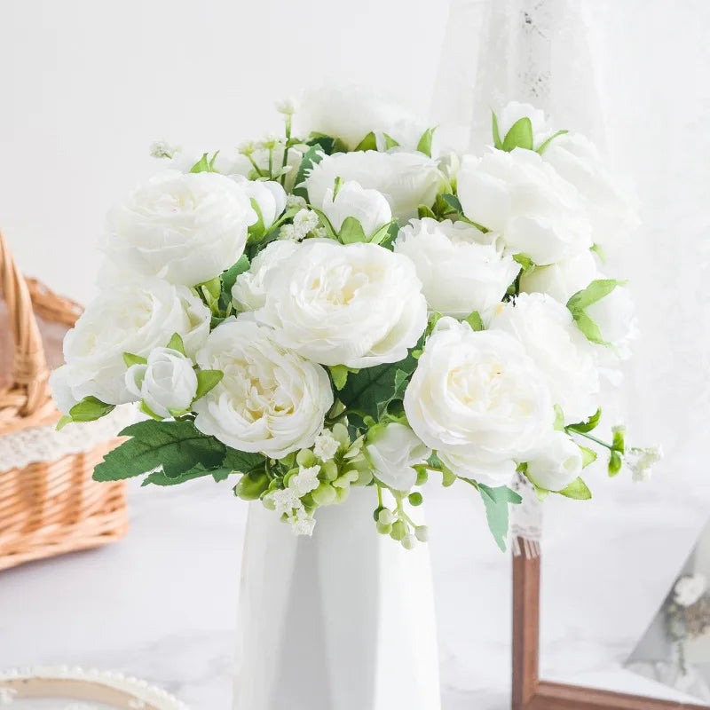 Silk Peony Bouquet Artificial Flowers Cheap Flowers for Home Wedding Decorative Flowers Hot Sale Rose Pink Jewelry Purple