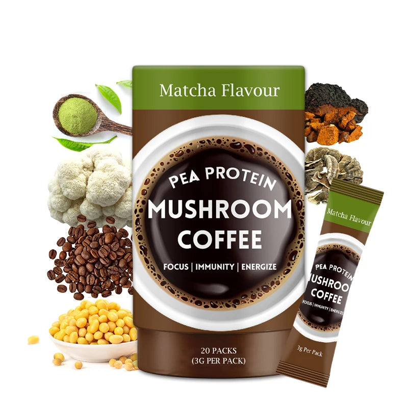 Private Label Pea Protein Blend Matcha Flover Chaga Turkey Tail Mushroom Mixed Inatant Dark Roast Coffee