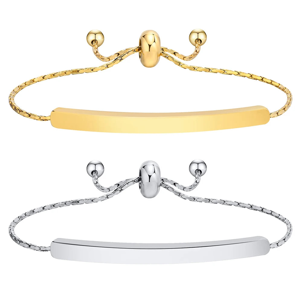 Customizable 18K Gold Friendship Bracelet for Women Girls Stainless Steel Chain Adjustable with Trendy Blank Plate