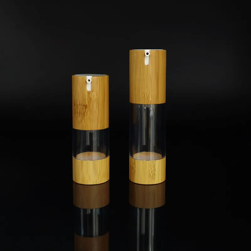 15ml 30ml 50ml 100ml Bamboo Wood Airless Pump Bottle Lotion Toner Body Lotion Travel Size Bottle Environmental Protection.