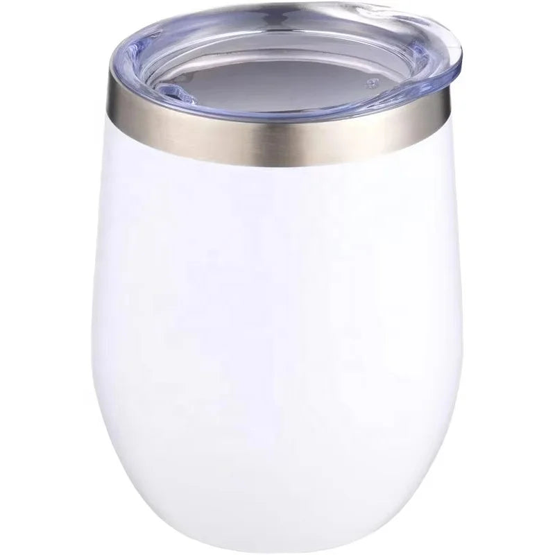 12oz 304 Stainless Steel Custom Logo Travel Double Wall Vacuum Insulated Coffee Mug Push-Pull Lid Dishwasher Safe Egg Shape Wine