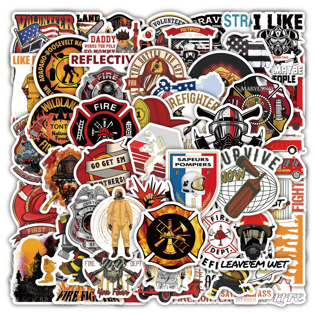 50PCS Cool Fire Rescue Fire Engine Truck Thin Red Line Fireman Firefighter Sticker