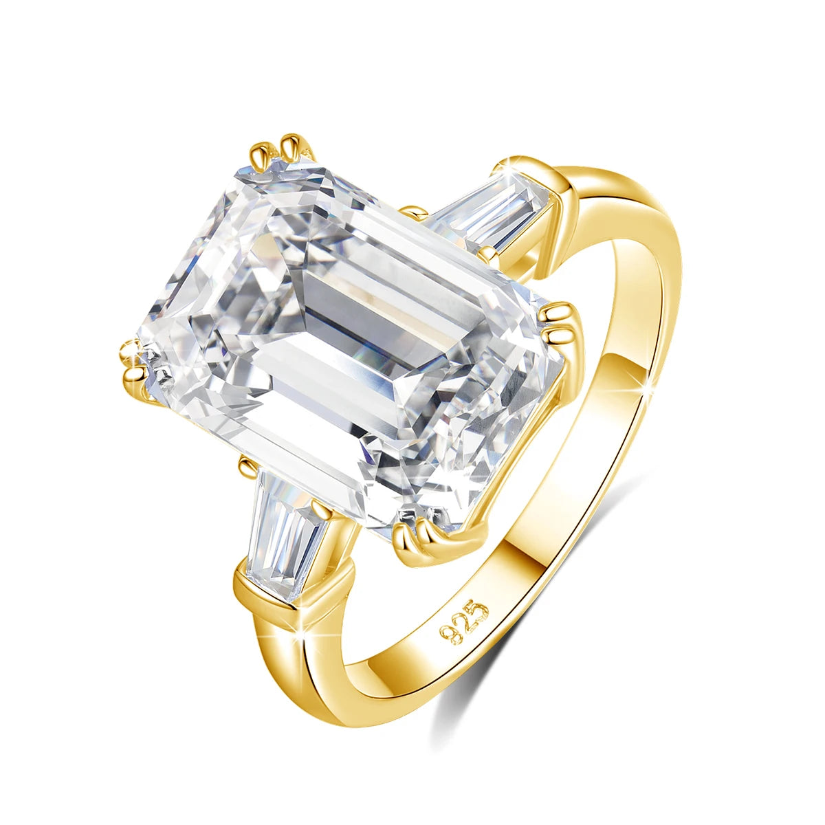Fine Quality Jewelry Engagement Gifts Beautiful Luster Huge 10 Carat Emerald Moissanite 925 Silver White Gold Rings for Women