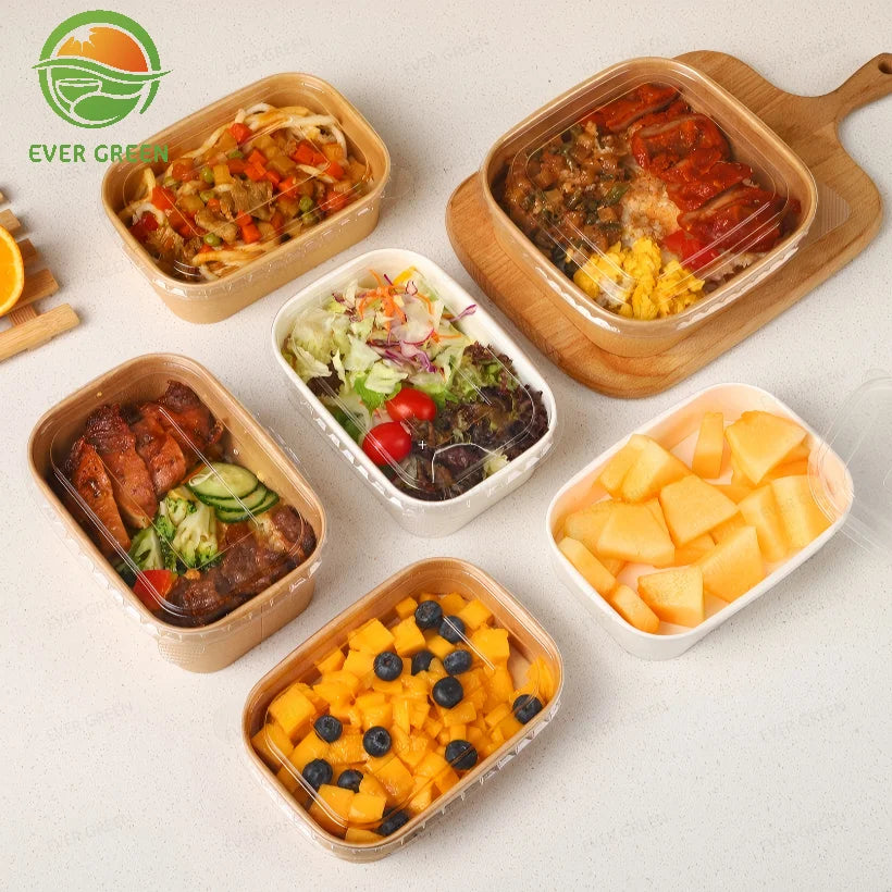Disposable Food Packaging Lunch Container Take Away Kraft Paper Food Container Takeout Salad Noodles Lunch Paper Box