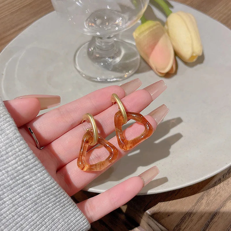 In Stock Geometric Acrylic Drop Earrings Women Resin Dangle Earring Jewelry Korean Small Hopp Triangle Drop Earrings