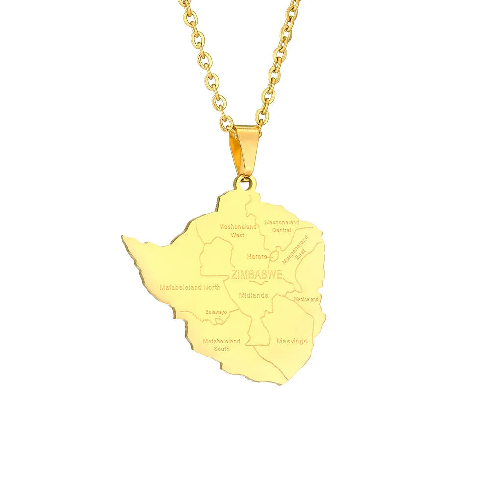Hot Selling Africa Map Necklaces Zimbabwe Pendent Necklace with City Name