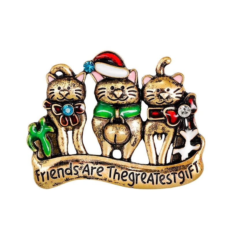 Christmas Series Corsage European and American Fashion Cartoon Three Cat Brooch